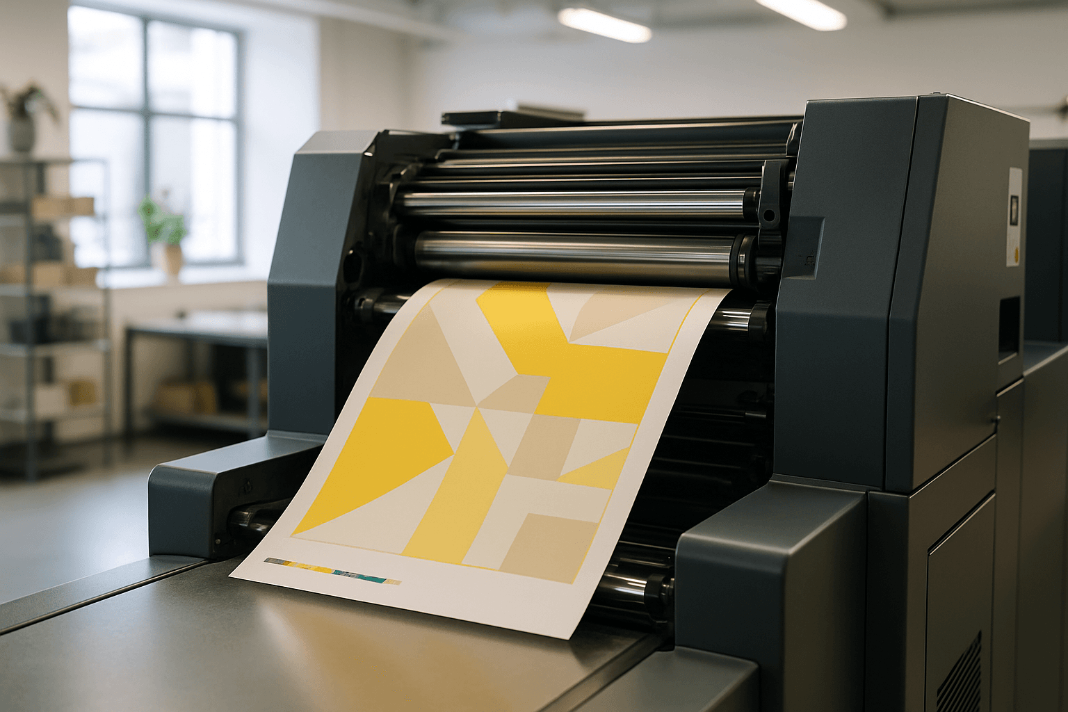 Máquina offset da GS Print imprimindo em alta qualidade
